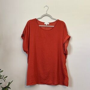 Relaxed Rust Short Sleeve Silky Blouse